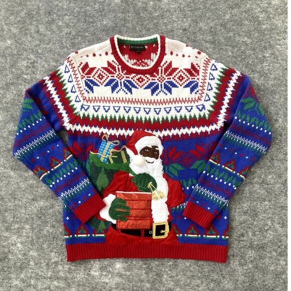 Christmas Sweater Black Santa Funny Unisex XL Blizzard Bay Xmas Colorful Knit - Picture 2 of 7